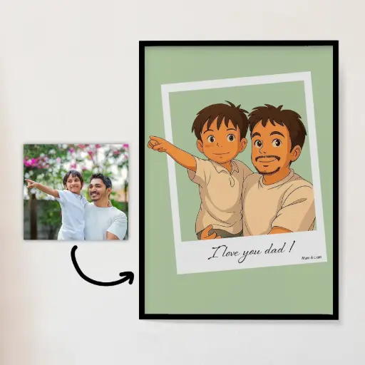 🎁 Portrait Cartoon Père & Fils Personnalisé - Cadeau Unique pour la Fête des Pères