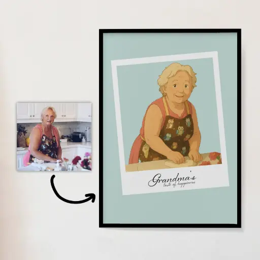👵 Portrait Personnalisé de Grand-Mère en Style Cartoon Vintage